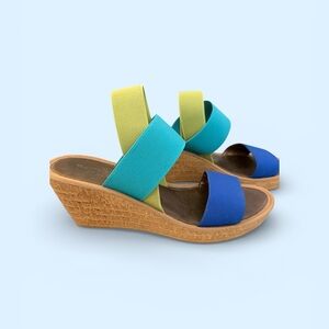 THE FLEXX Blue, Teal & Chartreuse Elastic Wedge Sandals